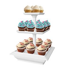 3 Tier Cupcake Carrier with Lid and Handle, Holds 36 Cupcakes (Pink, 13.5 x  10.25 x 10.75 In)