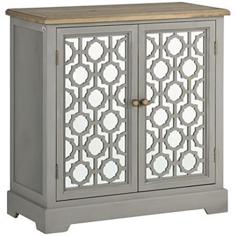 Rustic Storage Cabinet Sideboard Buffet Cabinet With Double Glass Doors, Grey