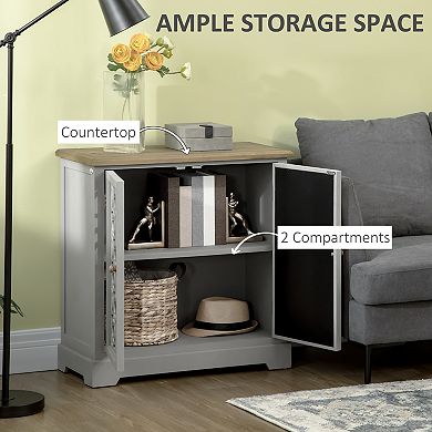 Rustic Storage Cabinet Sideboard Buffet Cabinet With Double Glass Doors, Grey