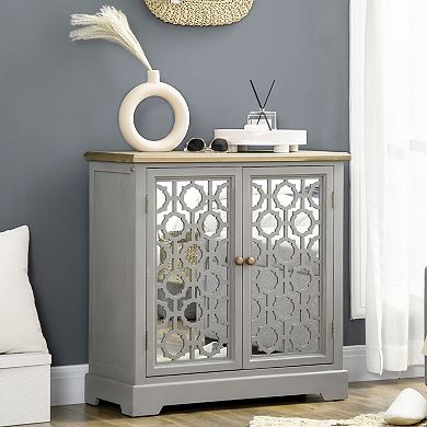 Rustic Storage Cabinet Sideboard Buffet Cabinet With Double Glass Doors, Grey