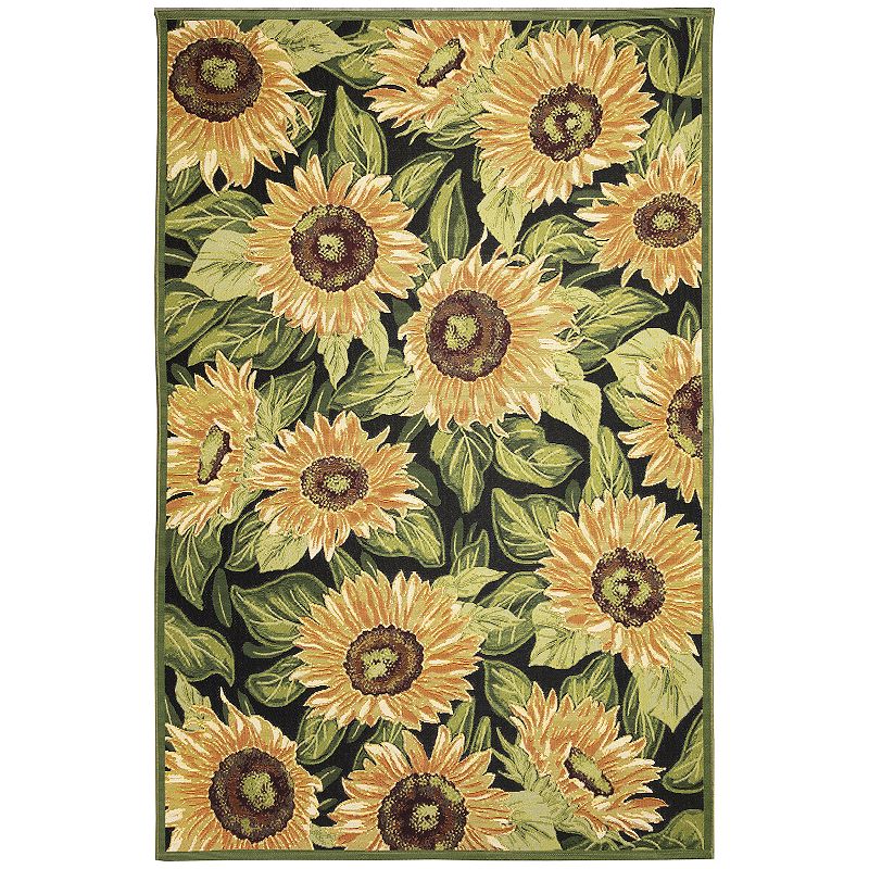 Liora Manne Marina Sunflowers Indoor Outdoor Rug, Black, 9X12 Ft