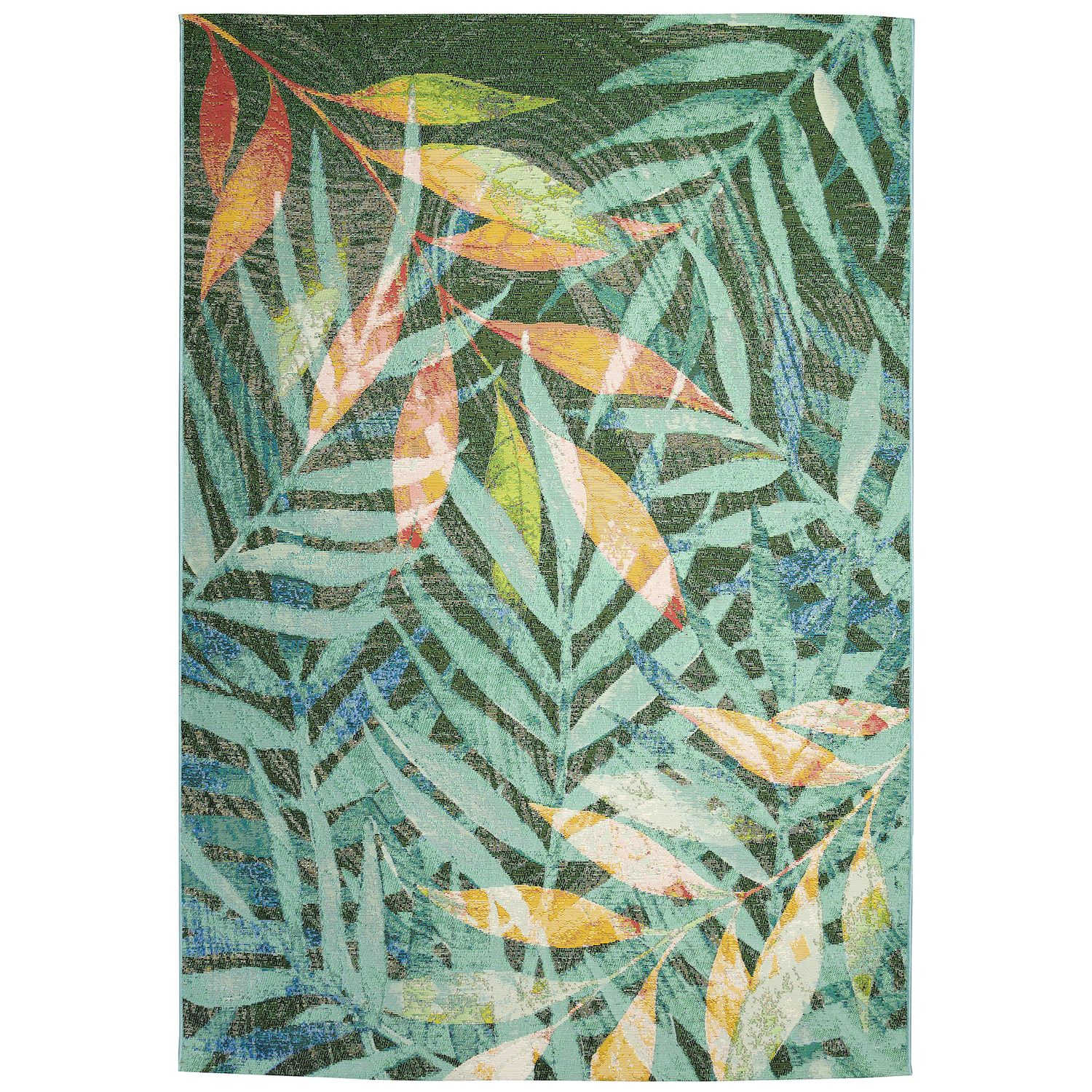 World Rug Gallery Contemporary Tropical Leaves Indoor/Outdoor Waterproof Patio Area Rug, Yellow, 2x7 ft