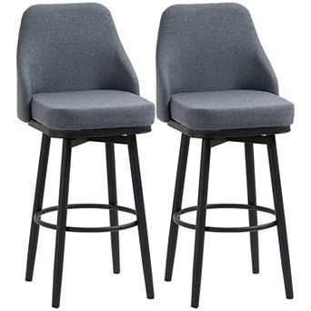 Modern Set Of 2 Barstools, Swivel Kitchen Chairs With Steel Legs, Dark Grey