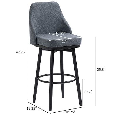 Modern Set Of 2 Barstools, Swivel Kitchen Chairs With Steel Legs, Dark Grey