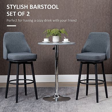 Modern Set Of 2 Barstools, Swivel Kitchen Chairs With Steel Legs, Dark Grey