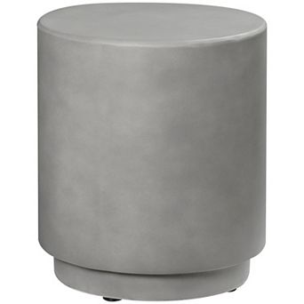 Lightweight Accent Table With Concrete Finish Round Side Table, Light Grey