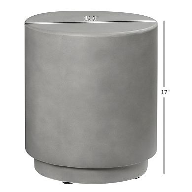 Lightweight Accent Table With Concrete Finish Round Side Table, Light Grey
