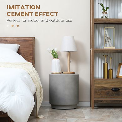 Lightweight Accent Table With Concrete Finish Round Side Table, Light Grey