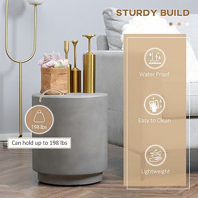 Lightweight Accent Table With Concrete Finish Round Side Table, Light Grey