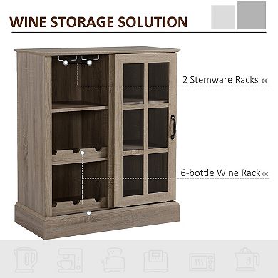Sideboard Storage Cabinet For Liquor And Glasses With Wine Rack, Stemware Racks