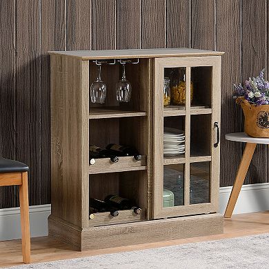 Sideboard Storage Cabinet For Liquor And Glasses With Wine Rack, Stemware Racks