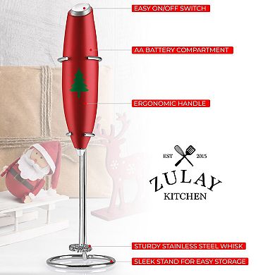 Zulay Kitchen Christmas Edition Milk Frother With Stand