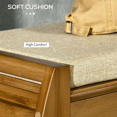 HOMCOM Shoe Bench with Storage Cabinets, Entryway Bench with Seating Cushion, 3 Doors, Side Rack and Hidden Compartment for Hallway, Brown