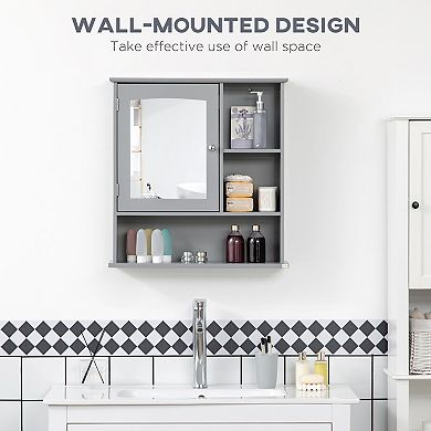 Wall-mounted Bathroom Mirror Cabinet Organizer With Storage, Adjustable Shelf