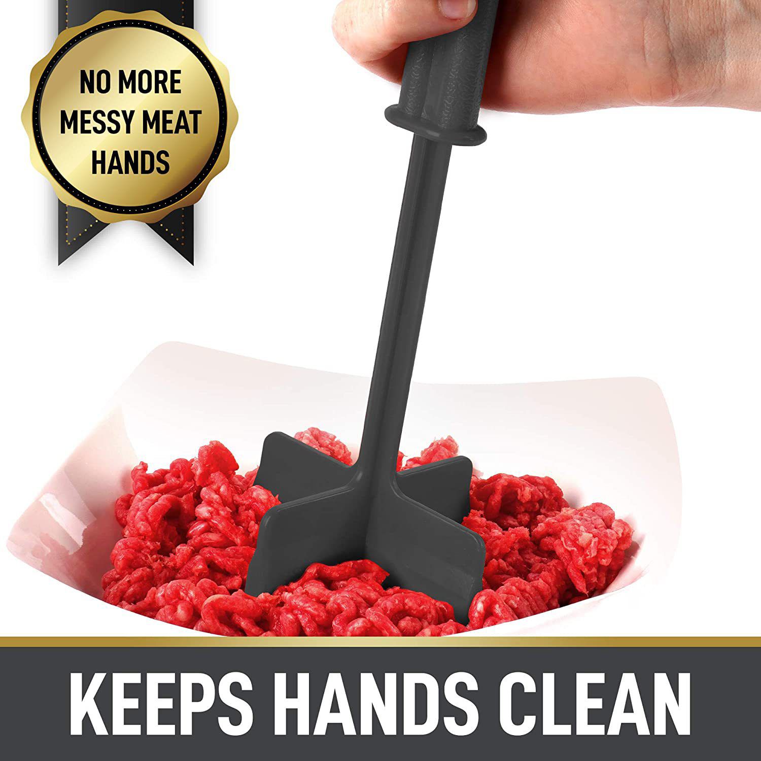 Kewjug 2-Pack Meat Masher - Multifunctional Hamburger Chopper & Potato Masher Kitchen Tool (Black & Red)