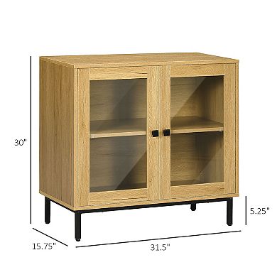 Homcom Kitchen Cabinet Floor Storage Cabinet With Double Glass Doors Grey