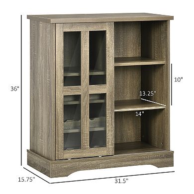 HOMCOM Modern Buffet Cabinet, Kitchen Sideboard with Wine Racks, Sliding Glass Door, Storage Shelves for Living Room, Grey