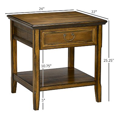 HOMCOM Retro Side Table Accent Table with Storage for Living Room, Coffee