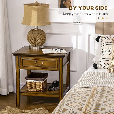HOMCOM Retro Side Table Accent Table with Storage for Living Room, Coffee