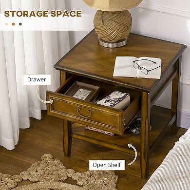 HOMCOM Retro Side Table Accent Table with Storage for Living Room, Coffee