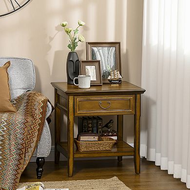 HOMCOM Retro Side Table Accent Table with Storage for Living Room, Coffee