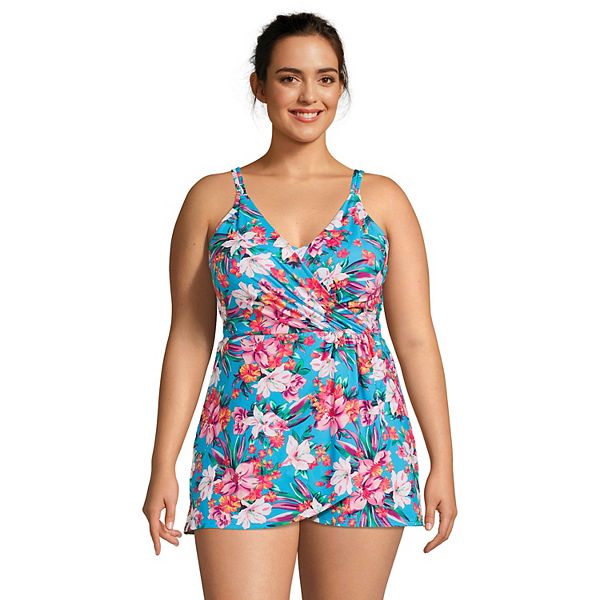 Plus Size Lands' End Chlorine Resistant Tulip Wrap One-piece Swimdress