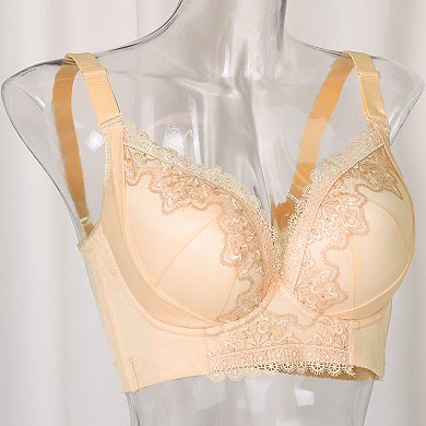 Women's Full Coverage Wirefree 6-Hook Lace Trim Adjustable Straps Comfort Bra