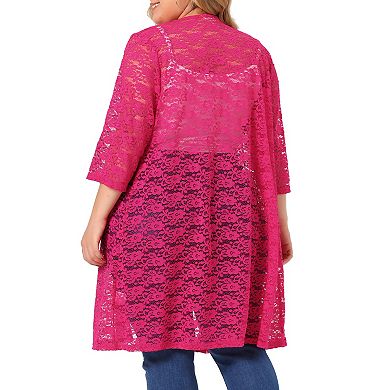 Women's Plus Size Fall Open Front Lace Hollow Out Midi Cardigan