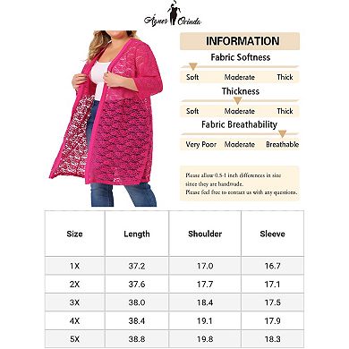 Women's Plus Size Fall Open Front Soft Lace Hollow Out Midi Cardigan