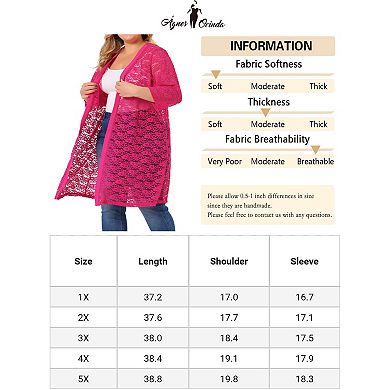 Women's Plus Size Fall Open Front Lace Hollow Out Midi Cardigan