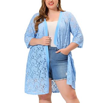 Women's Plus Size Fall Open Front Soft Lace Hollow Out Midi Cardigan