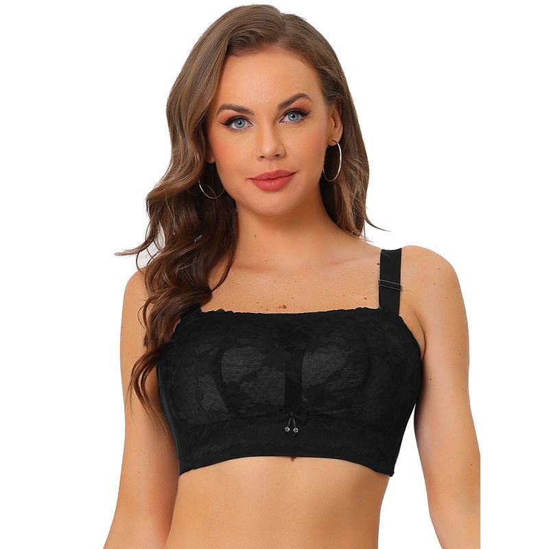 Agnes Orinda Women's Plus Size Full Coverage Soft Cup Back Close Lace  Wirefree Bralettes Black 36B