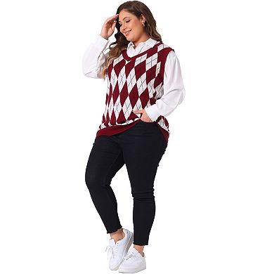 Women's Plus Size V Neck Sleeveless Pullover Knit Sweater Vest