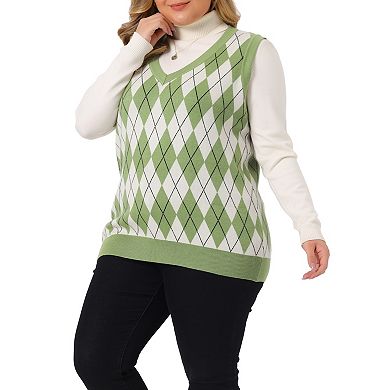 Women's Plus Size V Neck Sleeveless Pullover Knit Sweater Vest