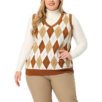 Women's Plus Size V Neck Sleeveless Pullover Knit Sweater Vest