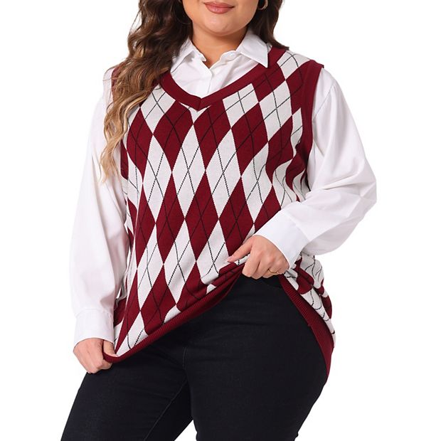 Women's Plus Size V Neck Sleeveless Pullover Knit Sweater Vest