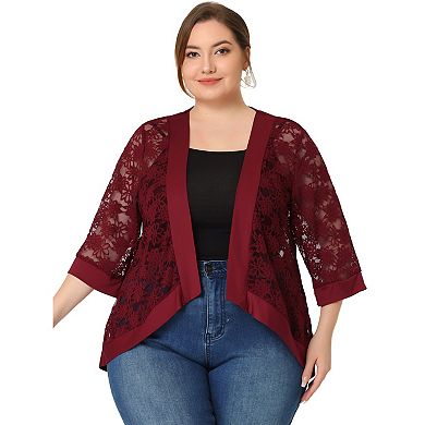 Women's Plus Size Summer Lace Sheer Kimono Lightweight Shrug Cardigan