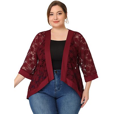 Women's Plus Size Summer Lace Sheer Kimono Lightweight Shrug Cardigan