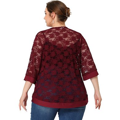 Women's Plus Size Summer Lace Sheer Kimono Lightweight Shrug Cardigan