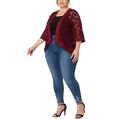 Women's Plus Size Summer Lace Sheer Kimono Lightweight Shrug Cardigan
