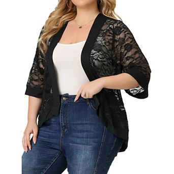 Women's Plus Size Summer Lace Sheer Kimono Lightweight Shrug Cardigan