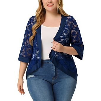Women's Plus Size Summer Lace Sheer Kimono Lightweight Shrug Cardigan