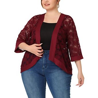 Women's Plus Size Summer Lace Sheer Kimono Lightweight Shrug Cardigan