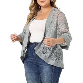 Women's Plus Size Summer Lace Sheer Kimono Lightweight Shrug Cardigan