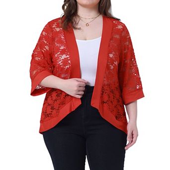 Women's Plus Size Summer Lace Sheer Kimono Lightweight Shrug Cardigan