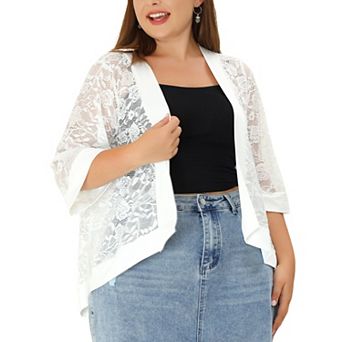 Women's Plus Size Summer Lace Sheer Kimono Lightweight Shrug Cardigan