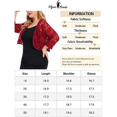 Women's Plus Size Elegant Hollow Out 1/2 Sleeve Crop Shrug