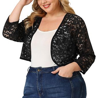 Women's Plus Size Elegant Hollow Out 1/2 Sleeve Crop Shrug