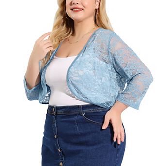Women's Plus Size Elegant Hollow Out 1/2 Sleeve Crop Shrug