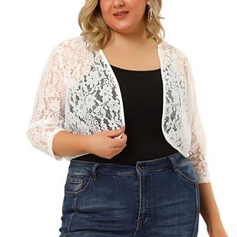 Women's Plus Size Elegant Hollow Out 1/2 Sleeve Crop Shrug